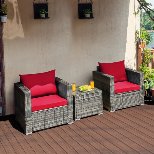 HOMASIS 3 Piece Patio Rattan Bistro Set With Cushioned Chairs