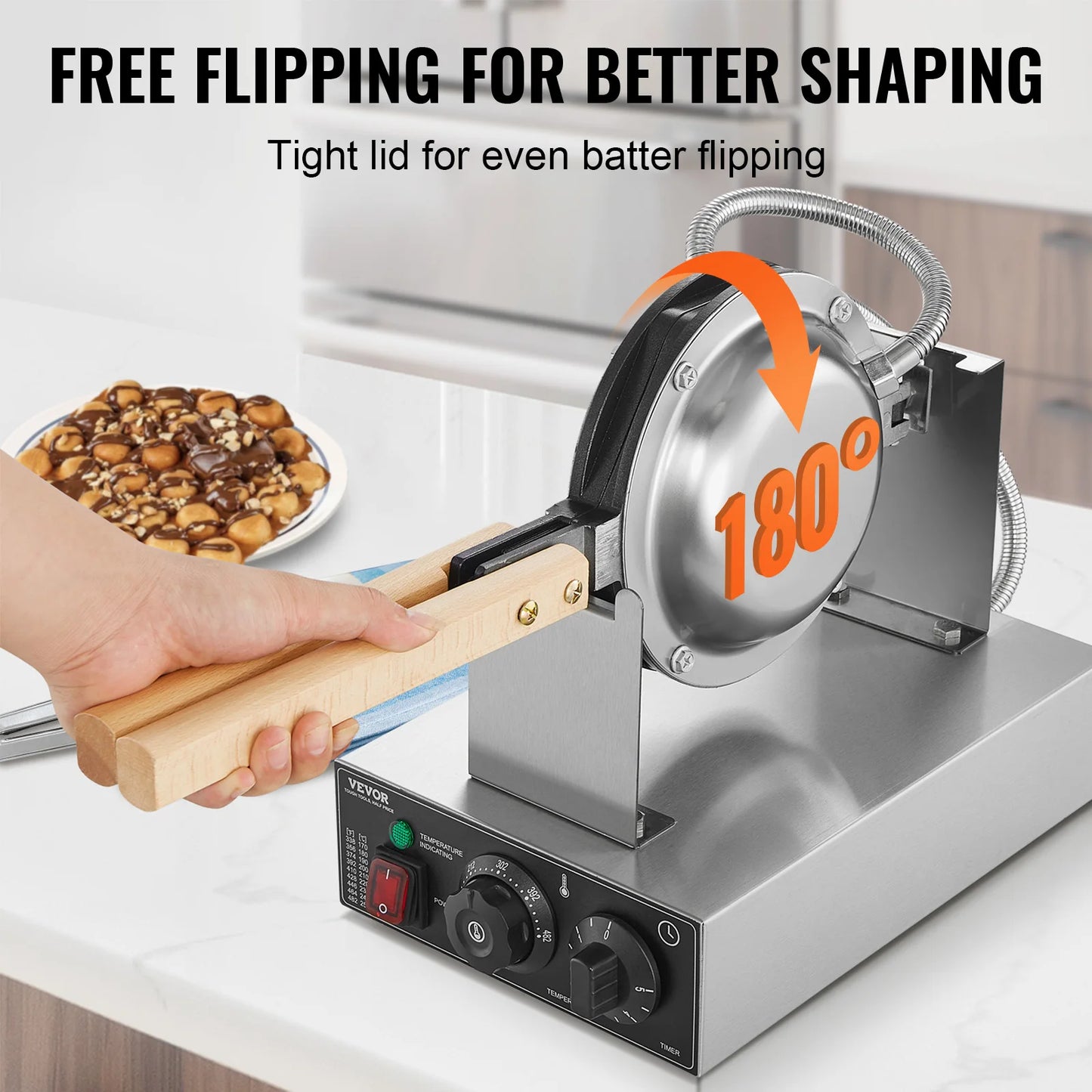 SucceBuy Commercial Egg Bubble Waffle Maker 1400W Nonstick Rotatable Two Pan