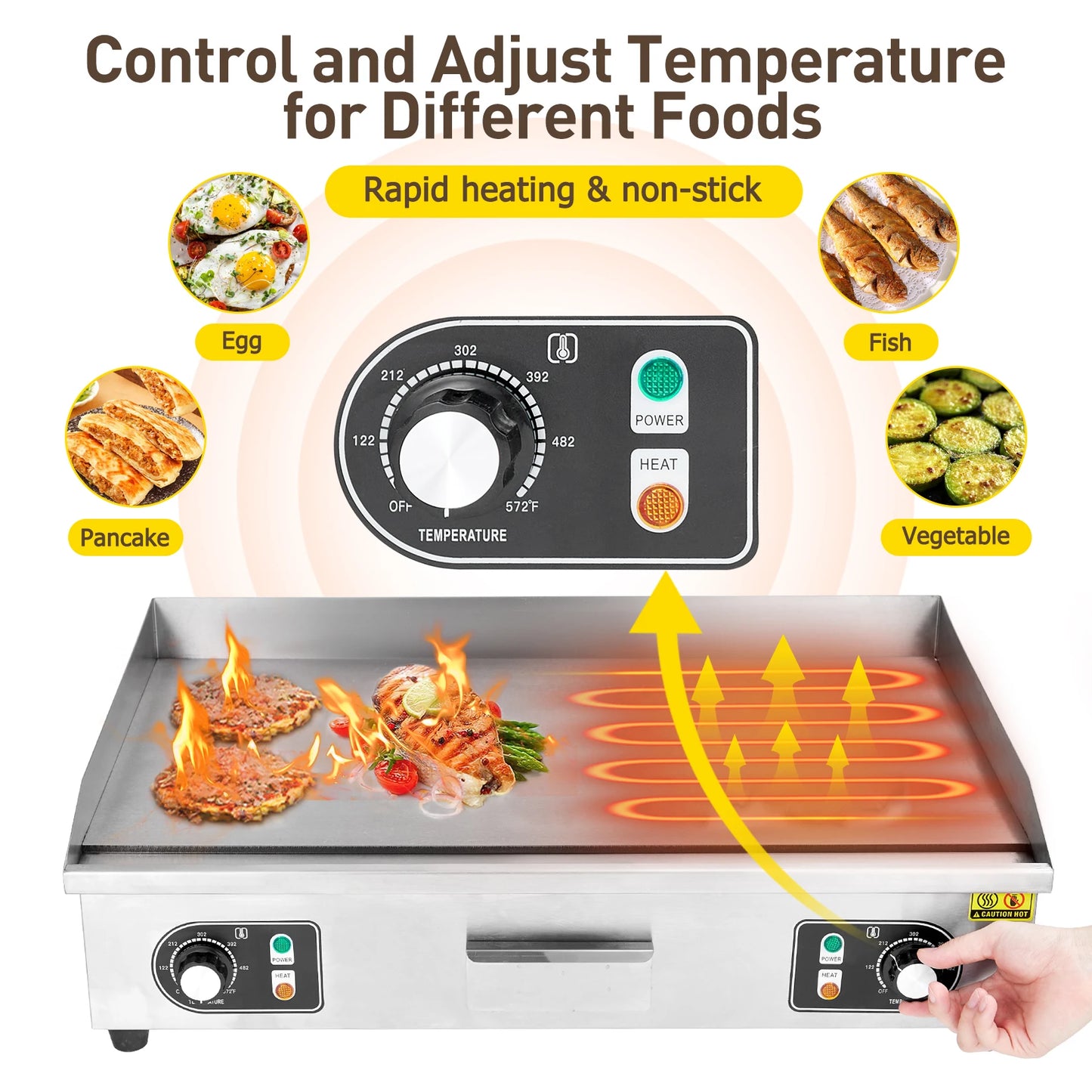 Adoolla 1500W 110V Commercial Electric Grill Countertop Teppanyaki Nonstick