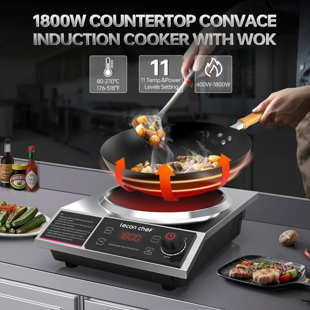 Lecon Chef Induction Cooker With Wok 1800W Electric Burner