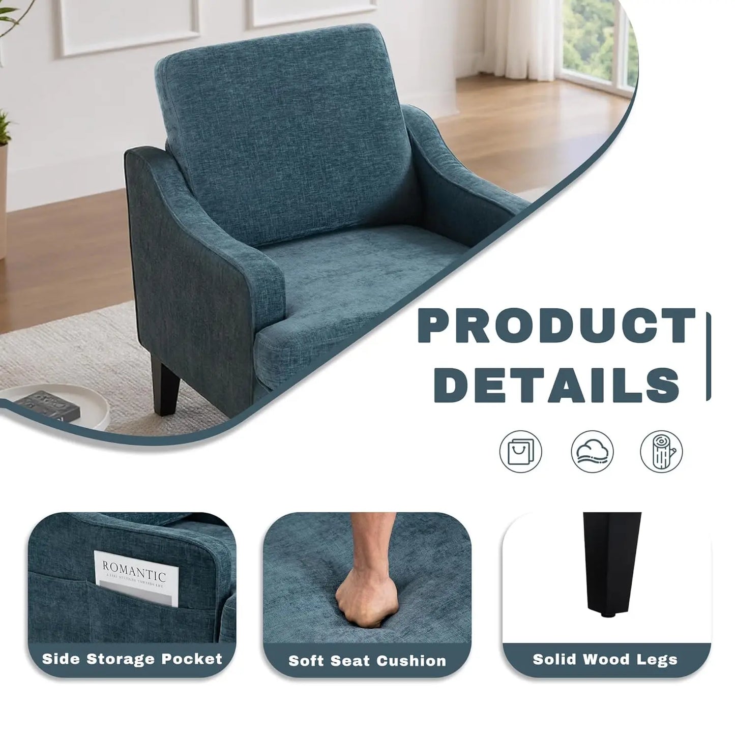 MOYU Set of 2 Mid-Century Accent Chairs in Chenille Upholstery
