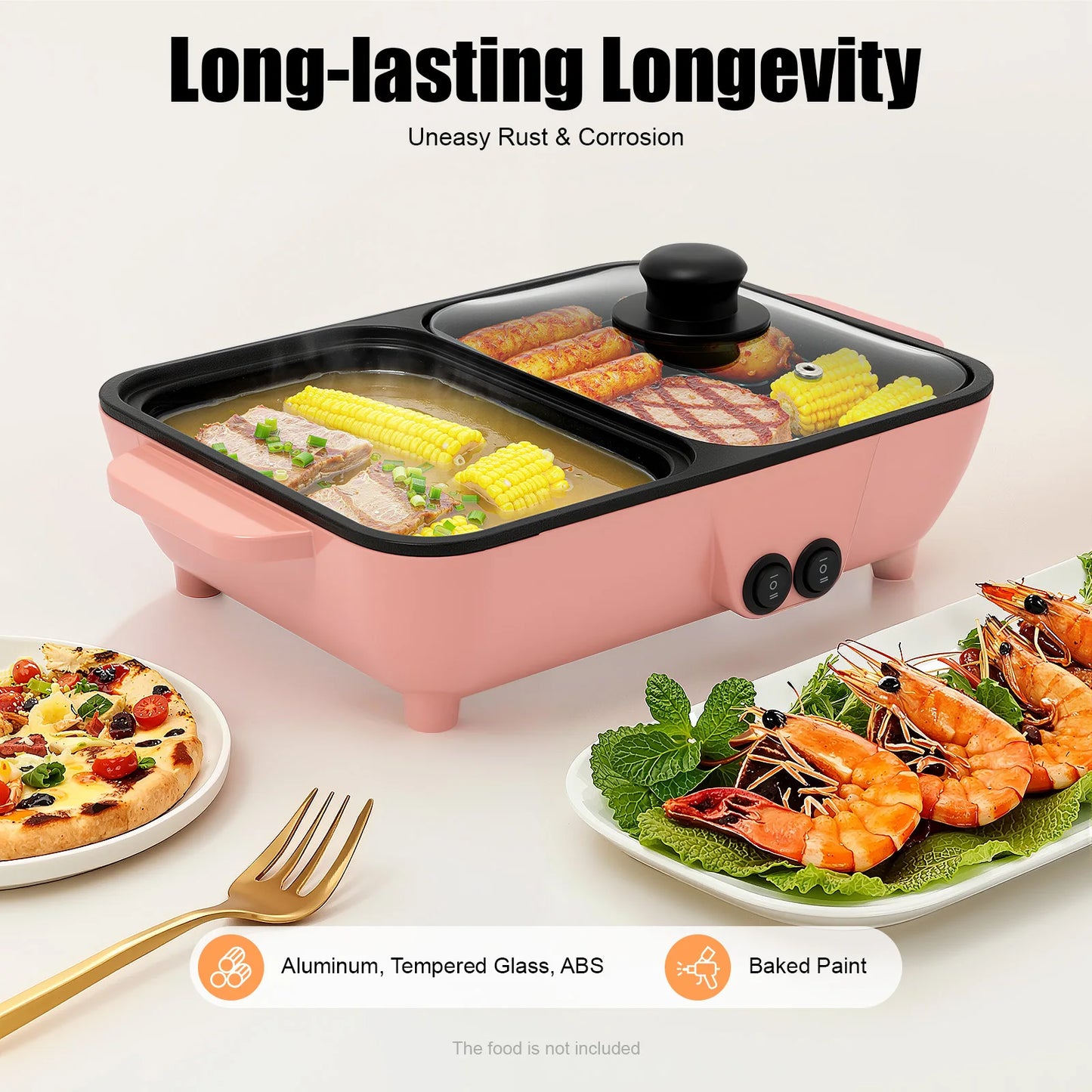 2-In-1 Electric Hot Pot With Griddle And Nonstick Pan