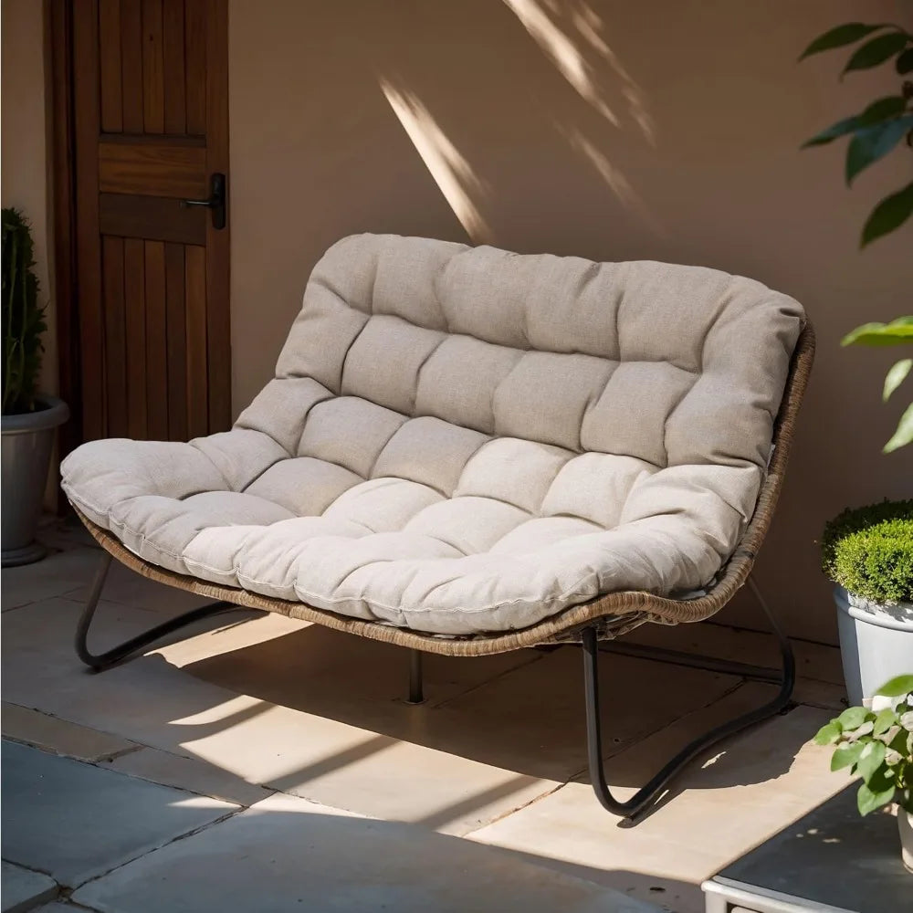 All-Weather Rattan Loveseat With Soft Cushions For Patio