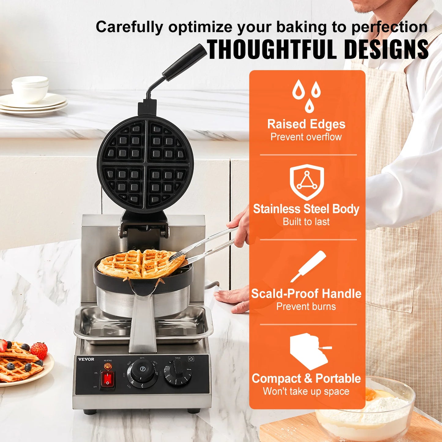 SucceBuy Electric Waffle Maker Stainless Steel Non Stick Waffle Iron