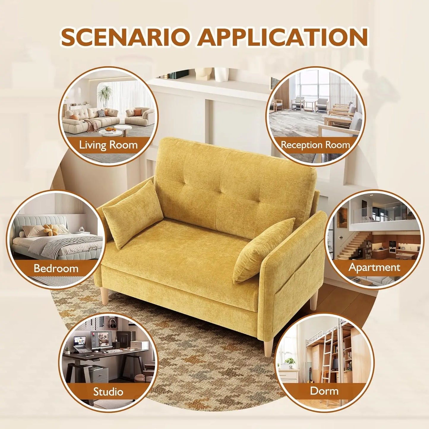 Chenille Loveseat Sofa For Bedroom With Removable Cushion Covers