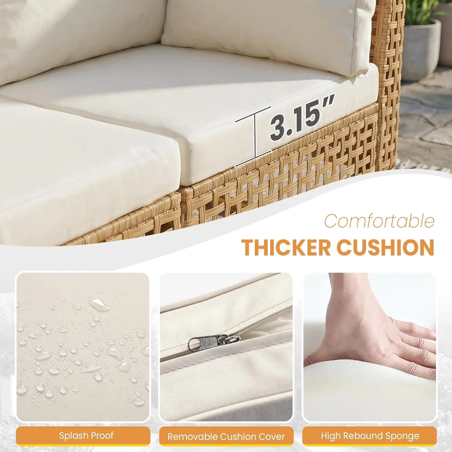 7 Piece Wicker Patio Sectional Sofa Set With Cushions And Glass Table