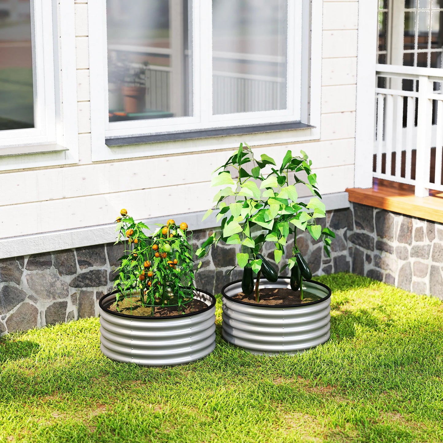 Raised Garden Beds Set Of 2 Galvanized Planter Boxes