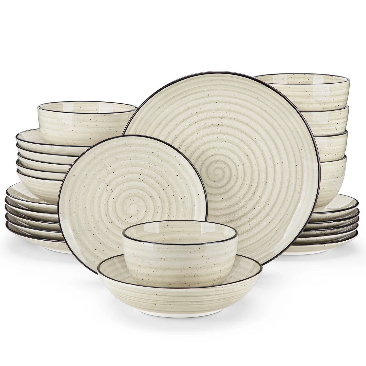 MALACASA Ceramic Dinnerware Set Handpainted Spiral Plates And Bowls
