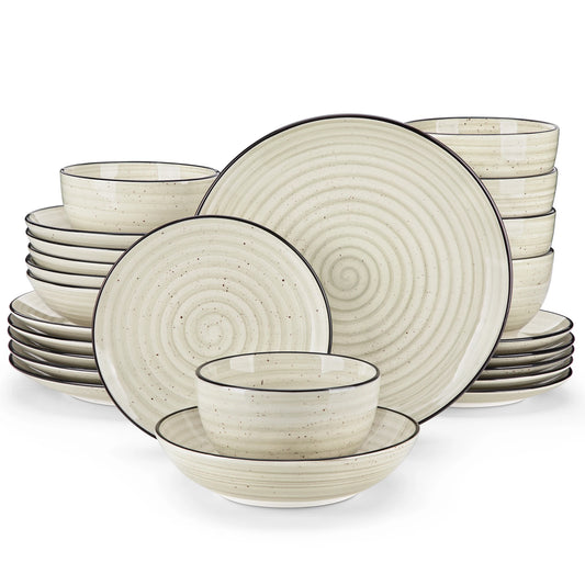 MALACASA Ceramic Dinnerware Set Handpainted Spiral Plates And Bowls