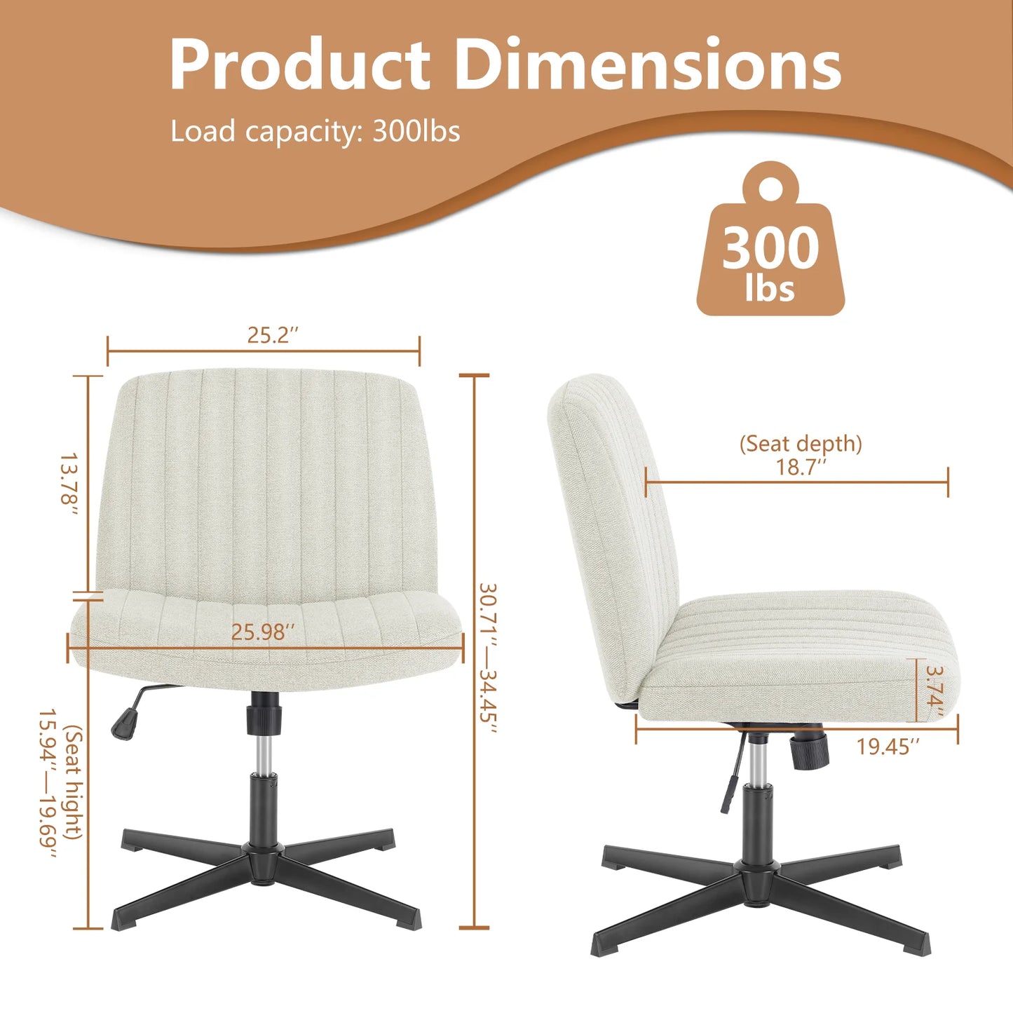 JHK Cross Legged Office Rocking Chair With Adjustable Swivel Desk