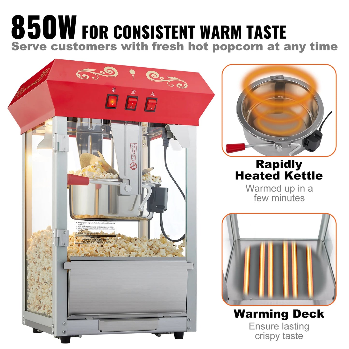 Succebuy Electric Popcorn Maker Commercial Popper Machine 304 Stainless