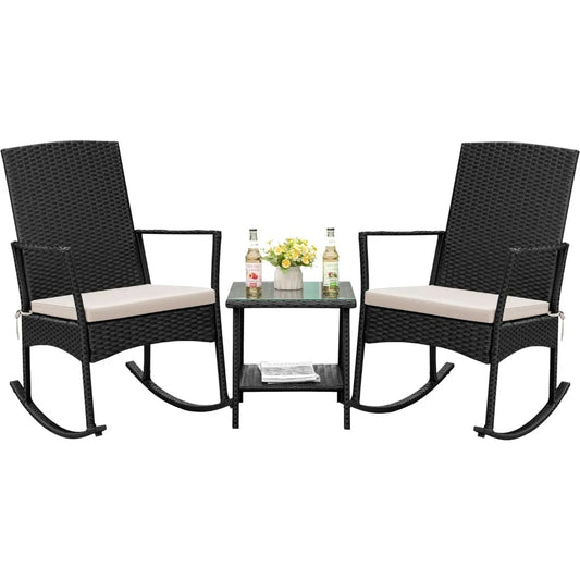 Flamaker Outdoor Furniture Rocker Set With PE Rattan Patio