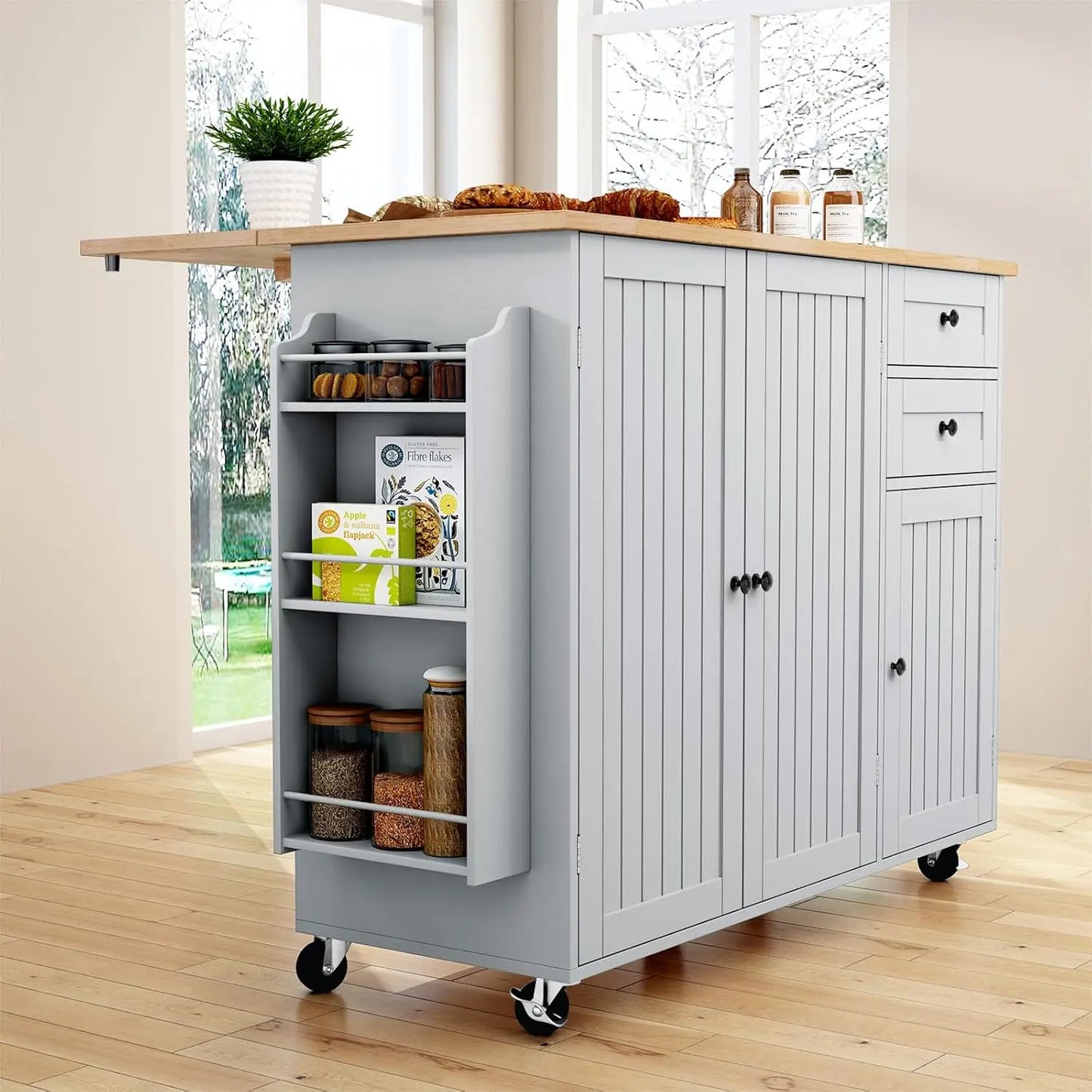 Rolling Kitchen Island With Drop Leaf Spice And Towel Rack