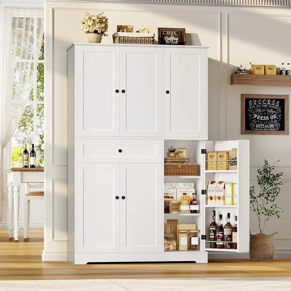 Hostack Tall Kitchen Pantry Cabinet With Doors Shelves And Drawer