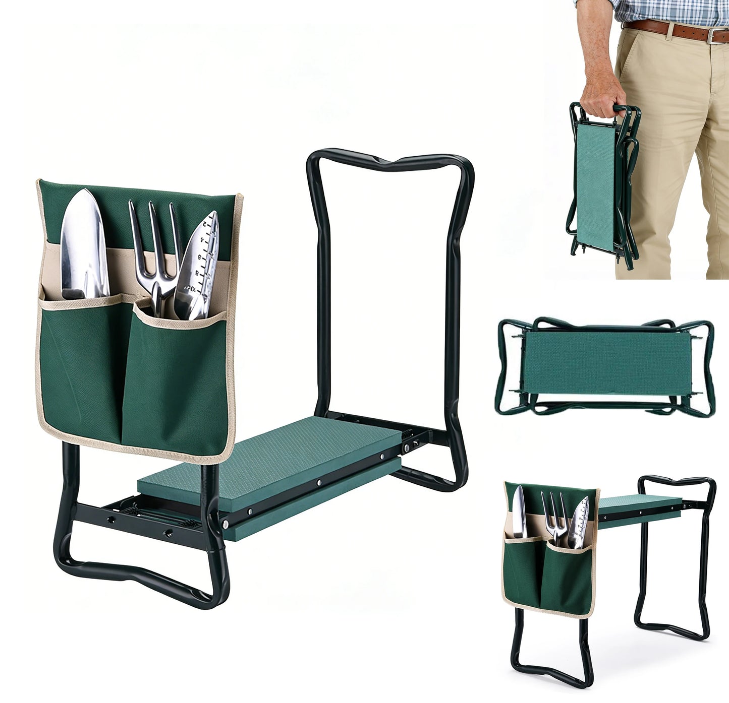 Foldable 2-In-1 Garden Kneeler And Seat With Detachable Tool Bag