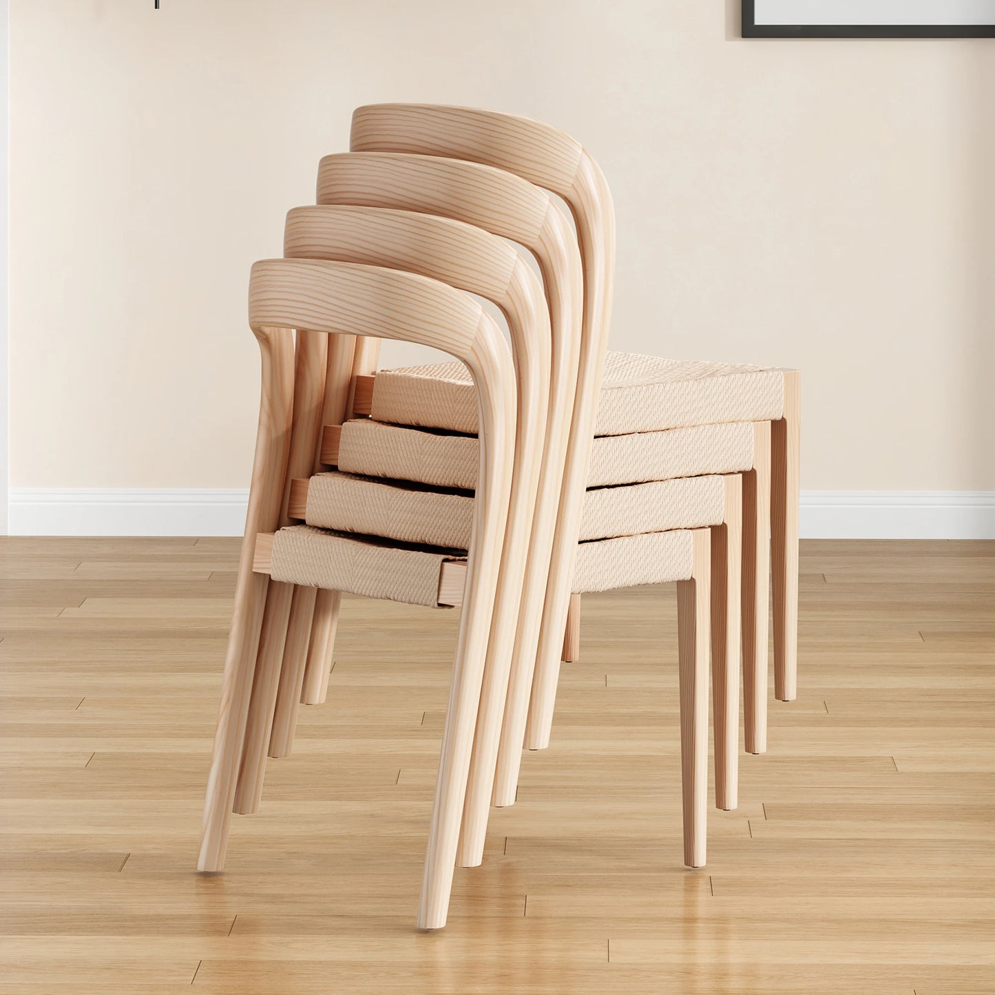 Farini Two Ash Wood Stackable Dining Chairs Mid Century Modern