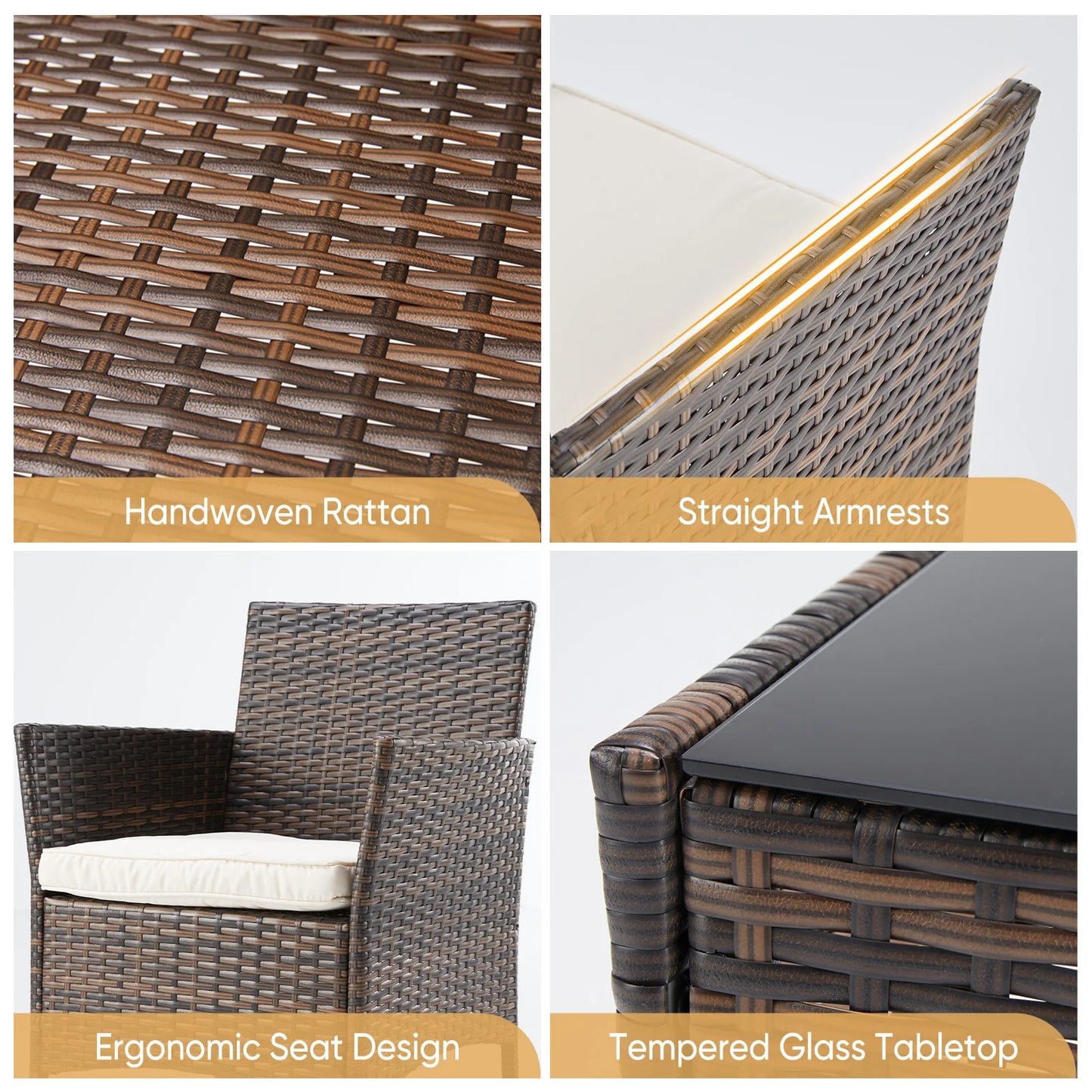 JHK 3-Piece Wicker Rattan Patio Furniture Set With Glass Table
