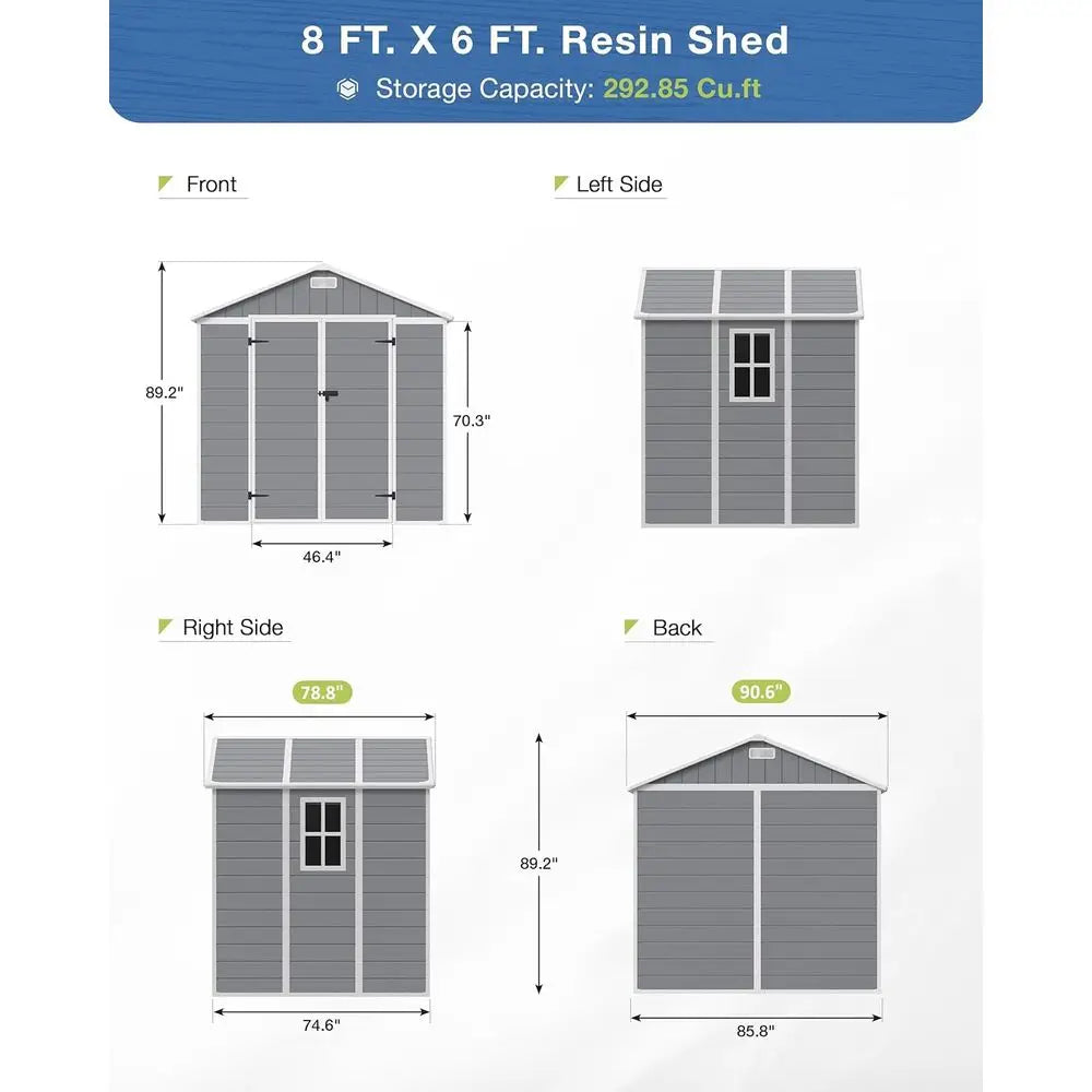 Resin Outdoor Storage Shed With Floor Lockable Door Window Vents