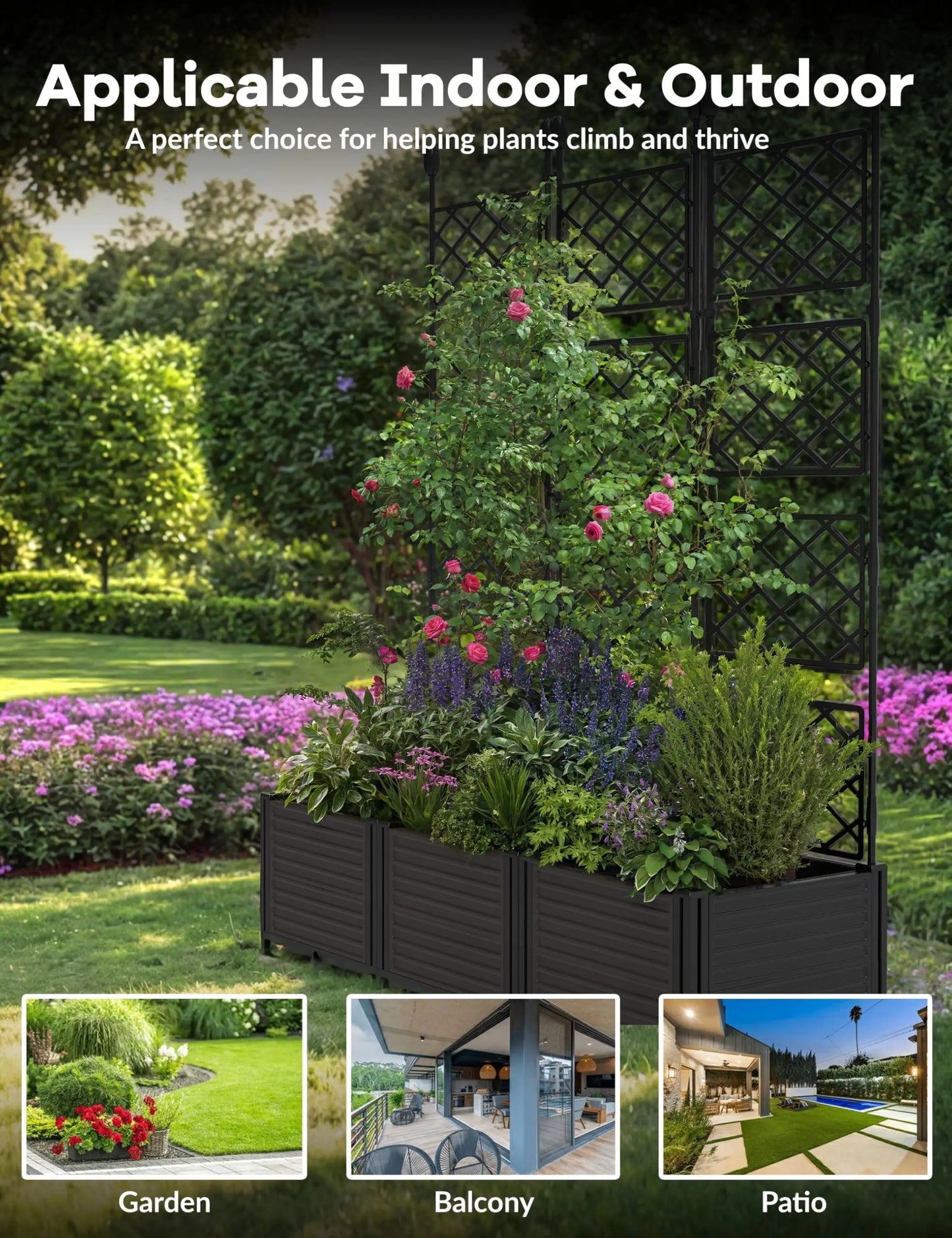 HiMISS Planter Box With Trellis For Climbing Plants