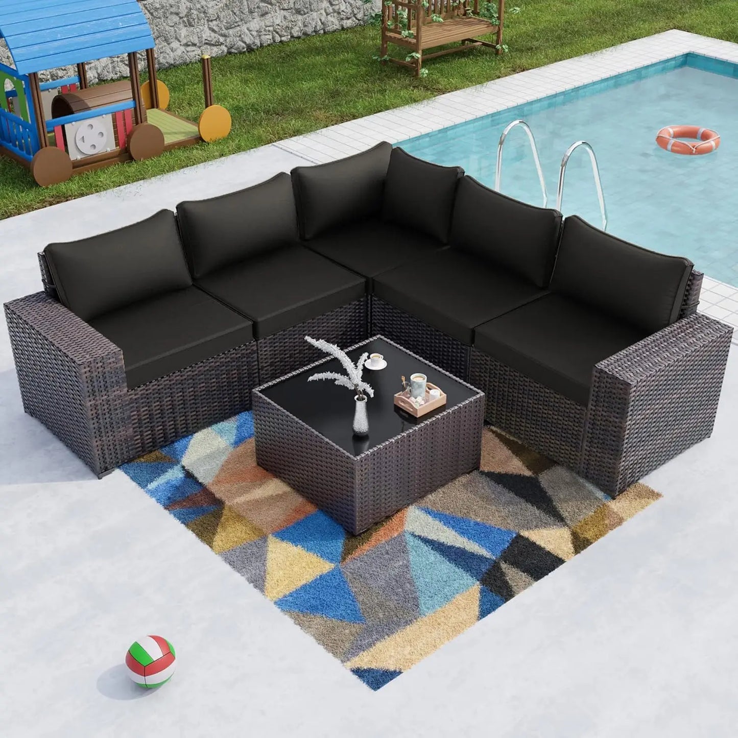 Frame 6-Piece Outdoor Patio Sectional Furniture Set In PE Rattan