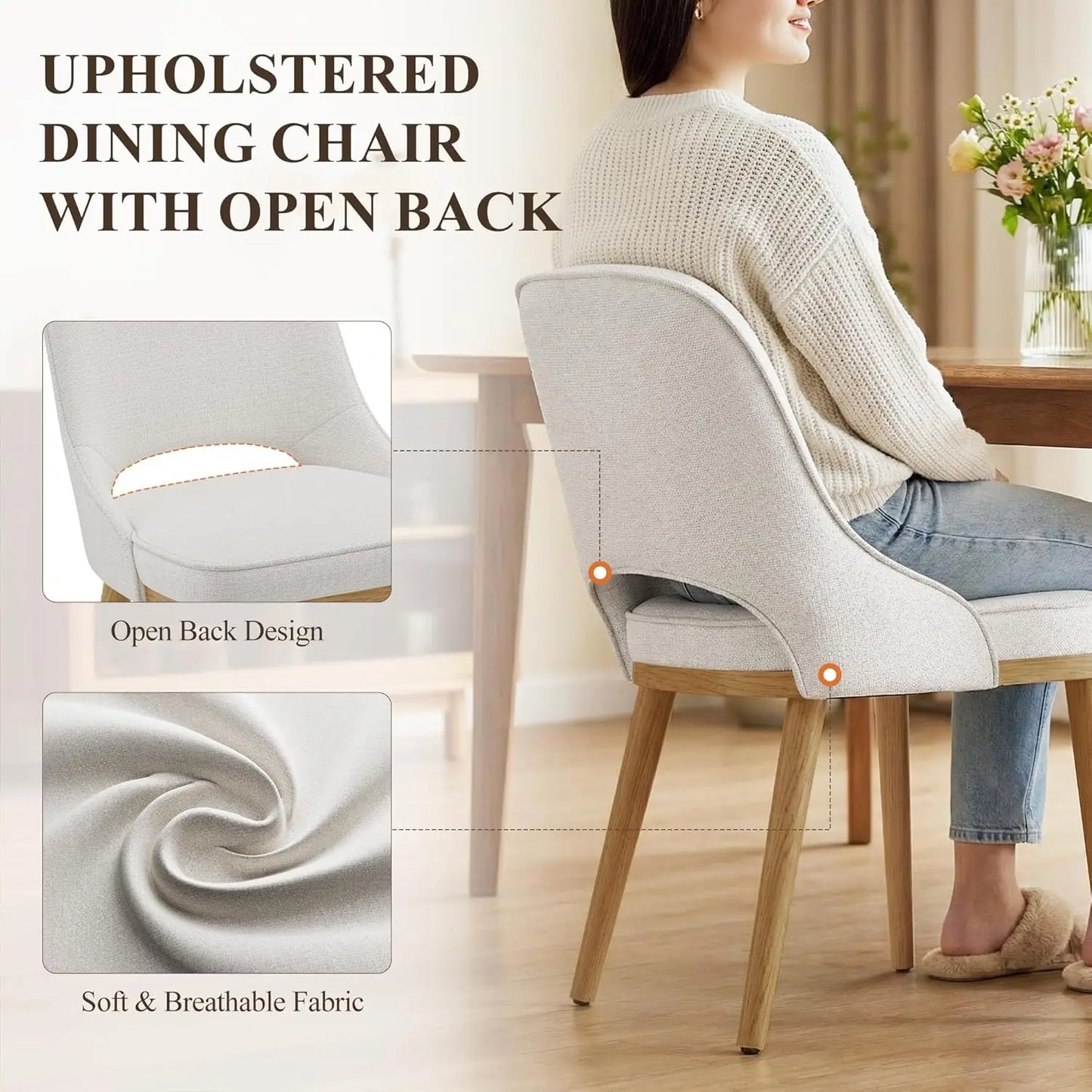 Modern Upholstered Dining Chairs Set Of 4 With Open Back Ergonomic