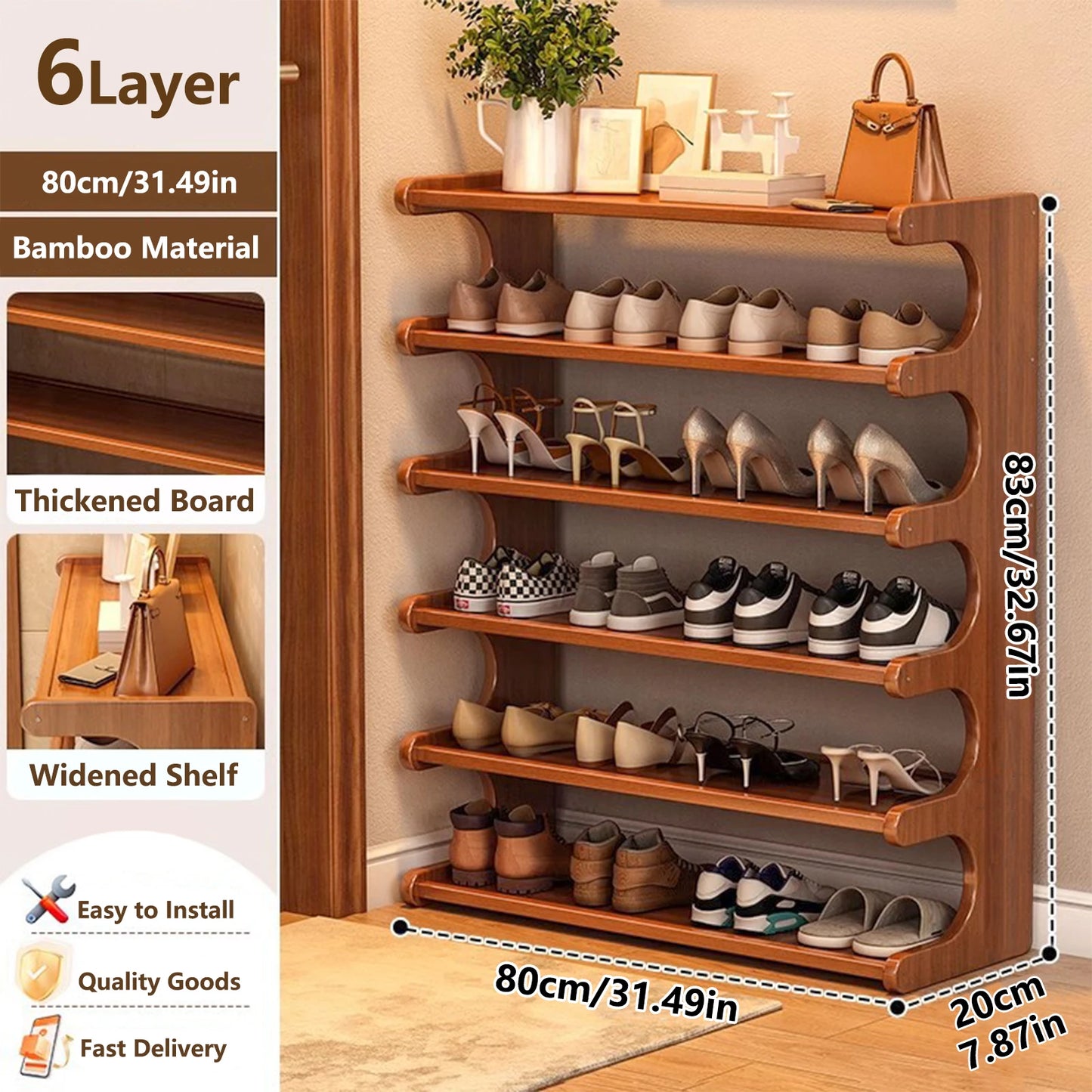 Wooden Multi Layer Shoe Rack Organizer Space Saving Design