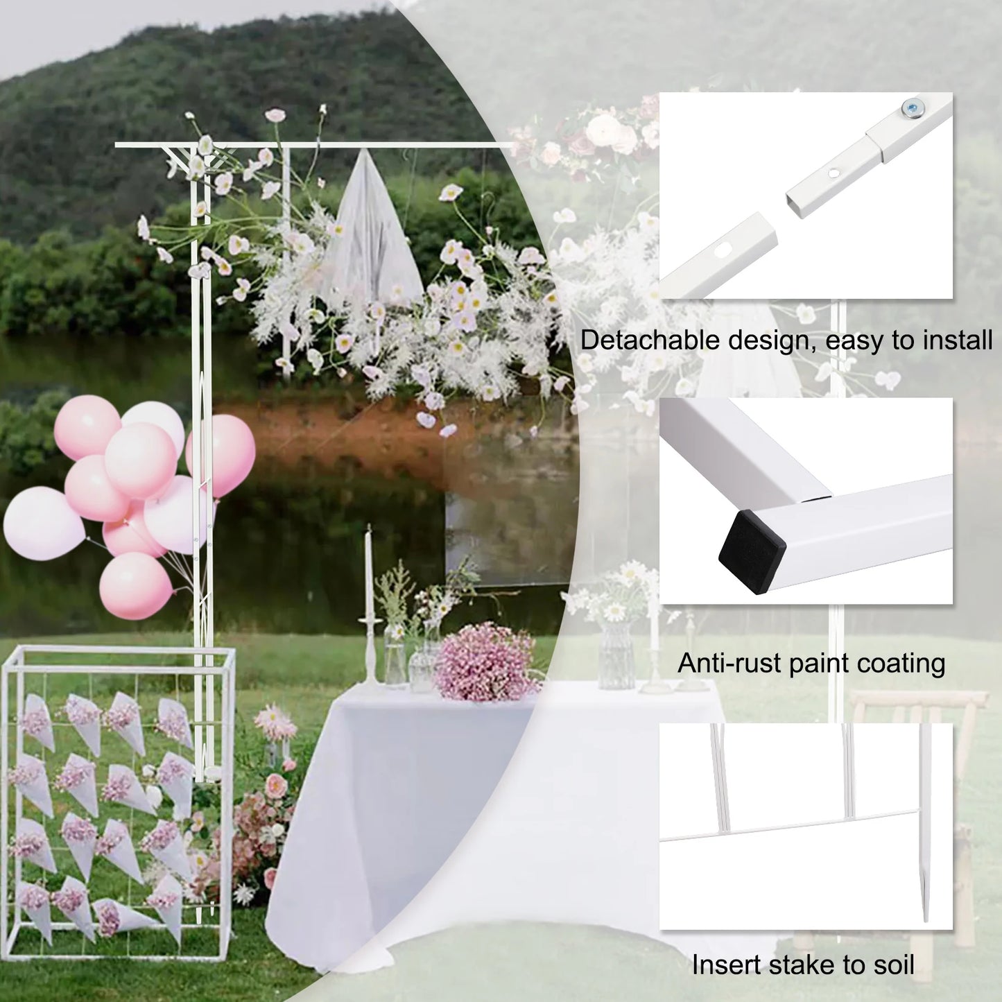 White Garden Arch Arbor Metal Outdoor Pergola Trellis