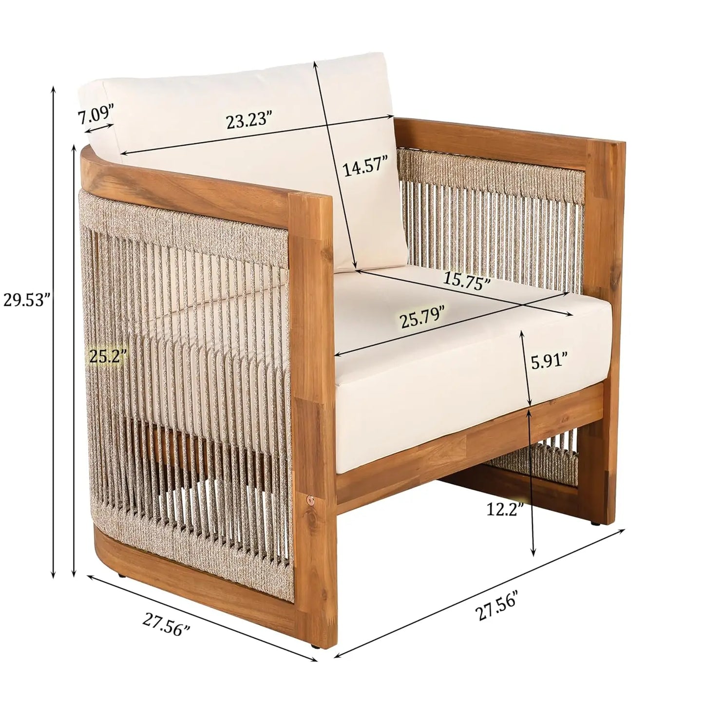 Acacia Wood Outdoor 4 Piece All Weather Patio Conversation Set