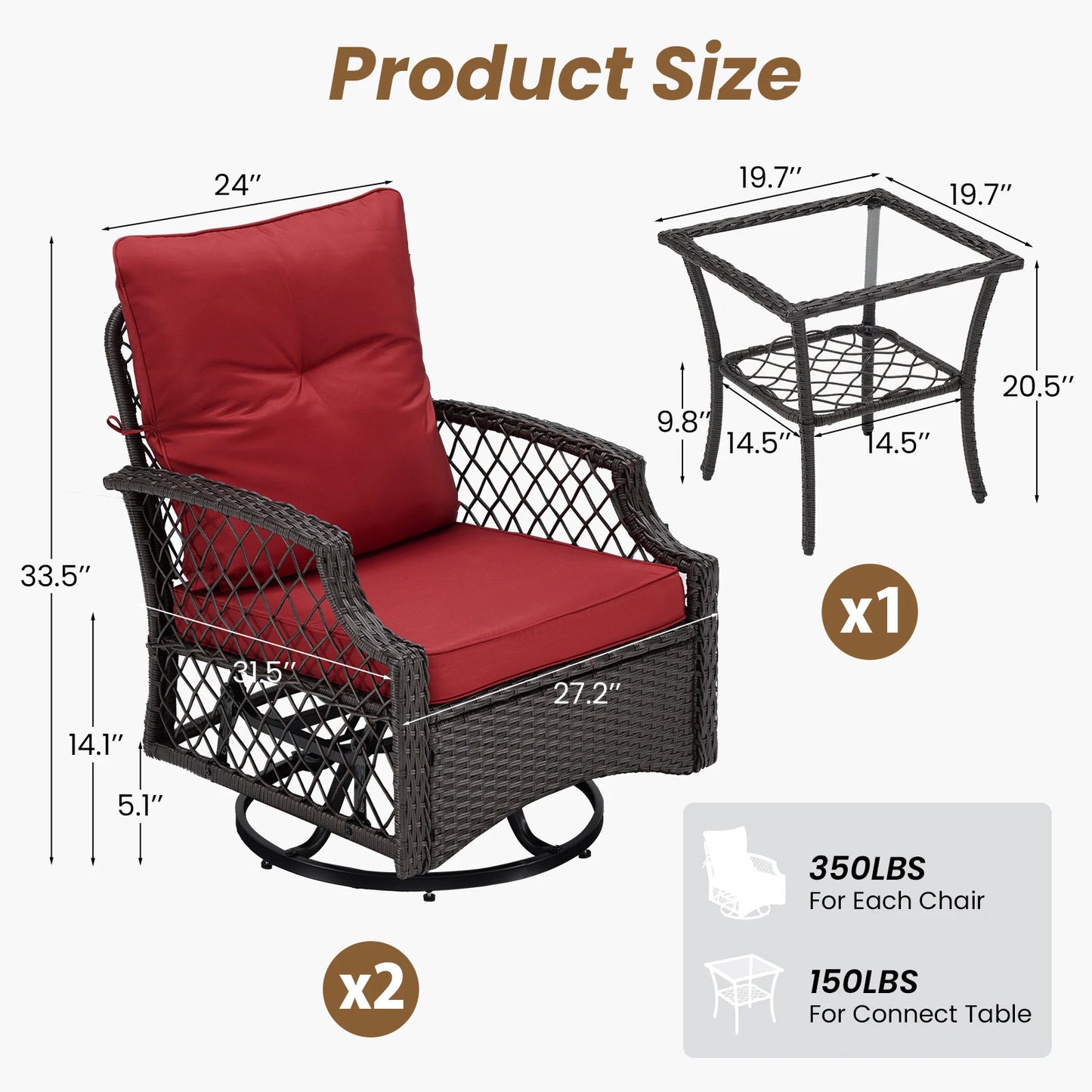 Farini 3-Piece Swivel Patio Bistro Set All-Weather Wicker