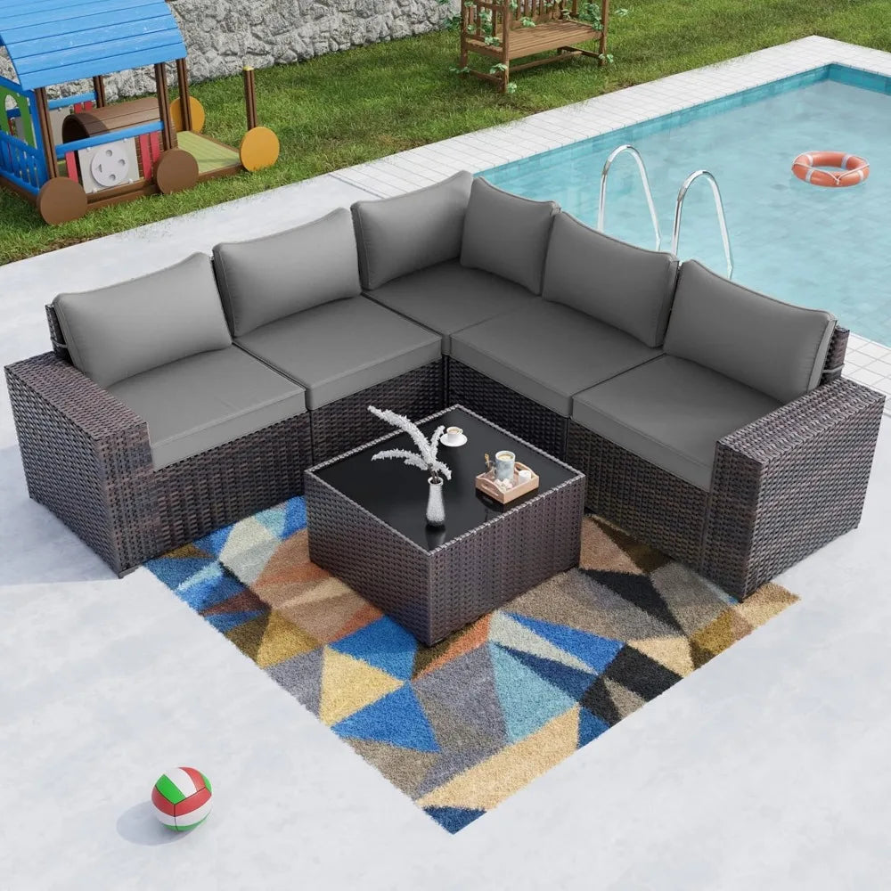 Frame 6-Piece Outdoor Patio Sectional Furniture Set In PE Rattan
