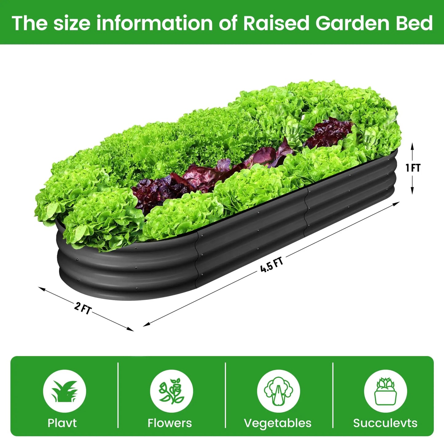 HiMISS 2-Pack Galvanized Steel Raised Oval Garden Beds