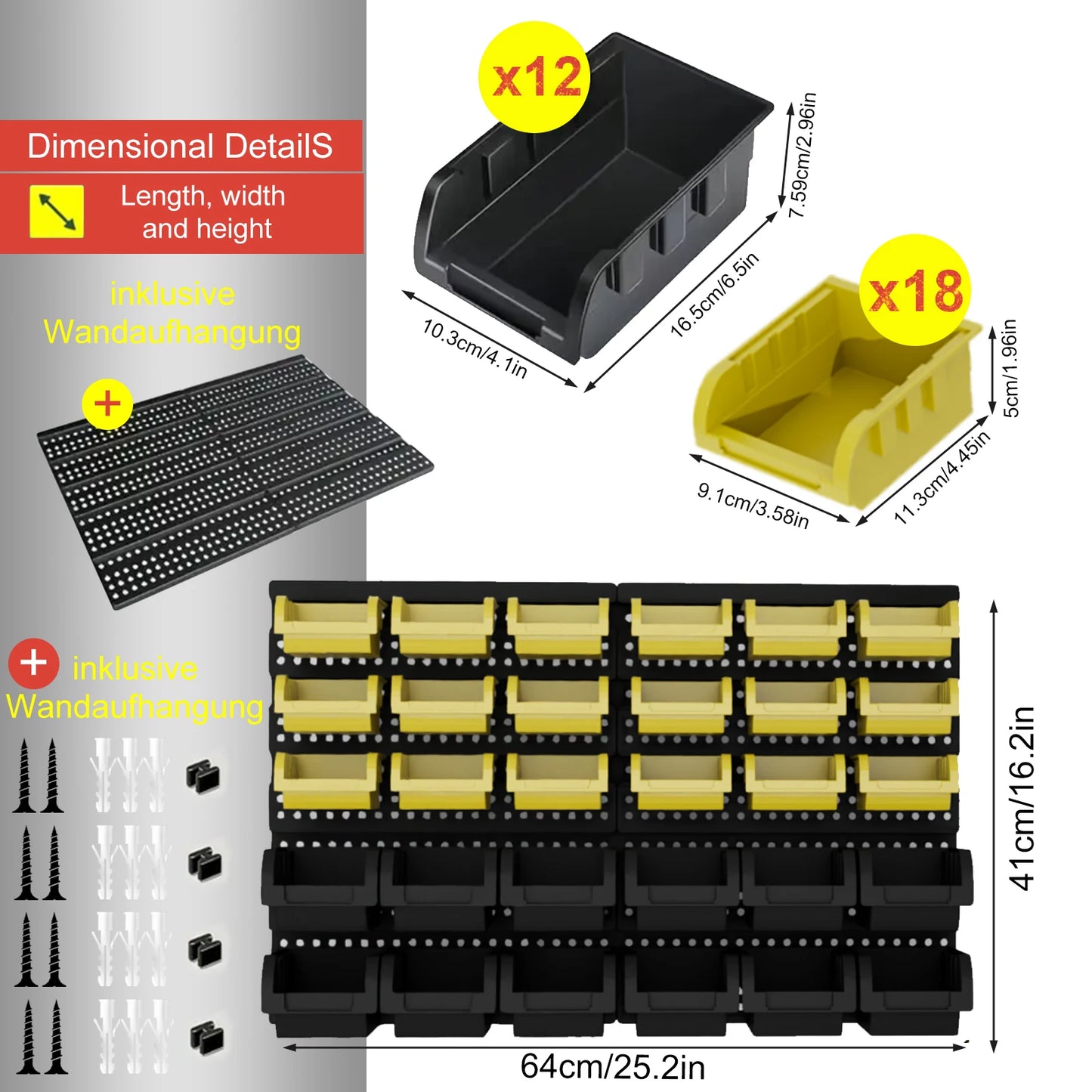Wall Mounted Storage Bins Set Plastic Garage Tool Organizer