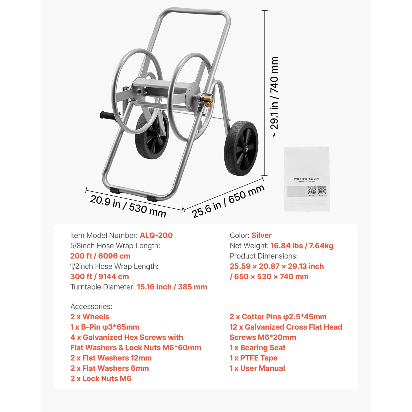 SucceBuy Water Hose Reel Cart For Garden With Mesh Basket