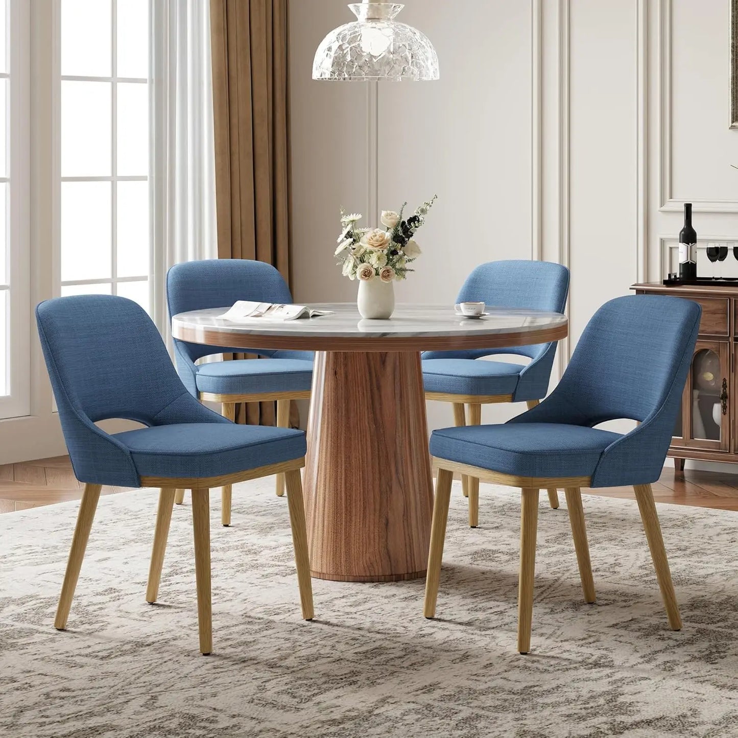 Modern Upholstered Dining Chairs Set Of 4 With Open Back Ergonomic