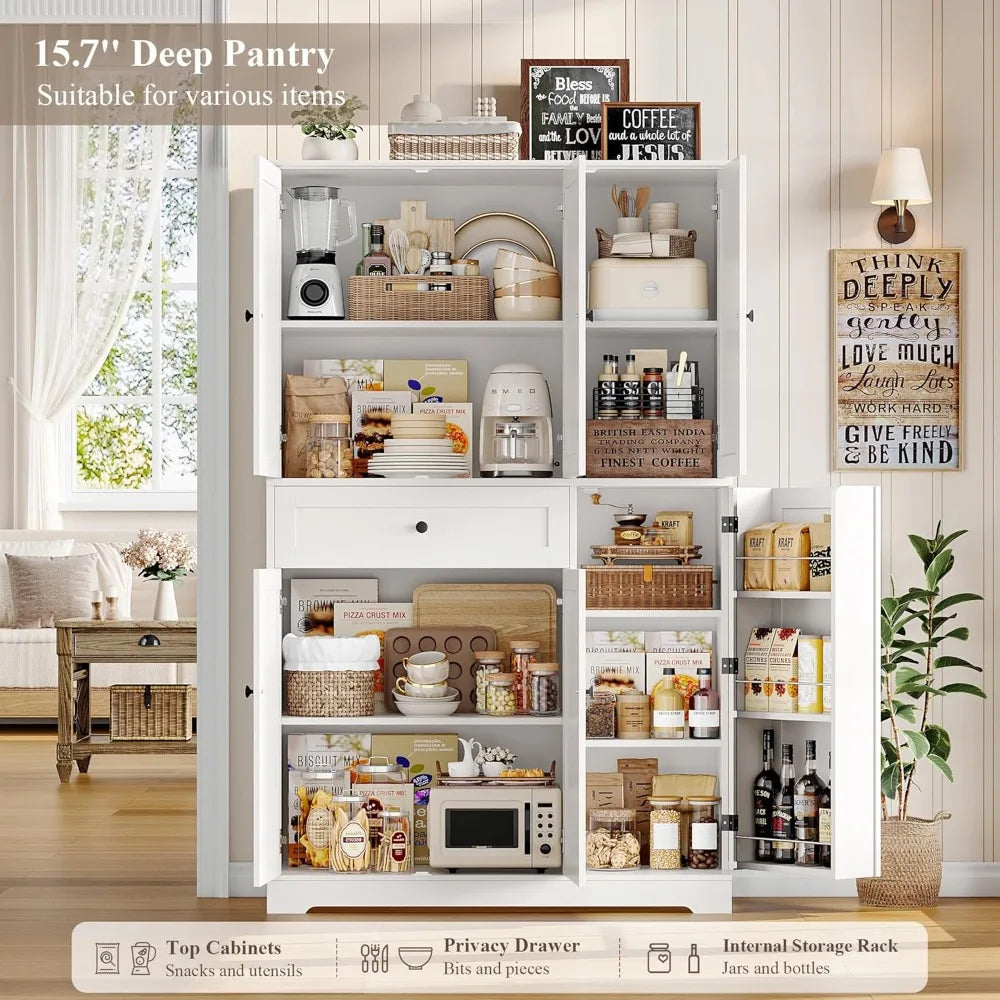 Hostack Tall Kitchen Pantry Cabinet With Doors Shelves And Drawer