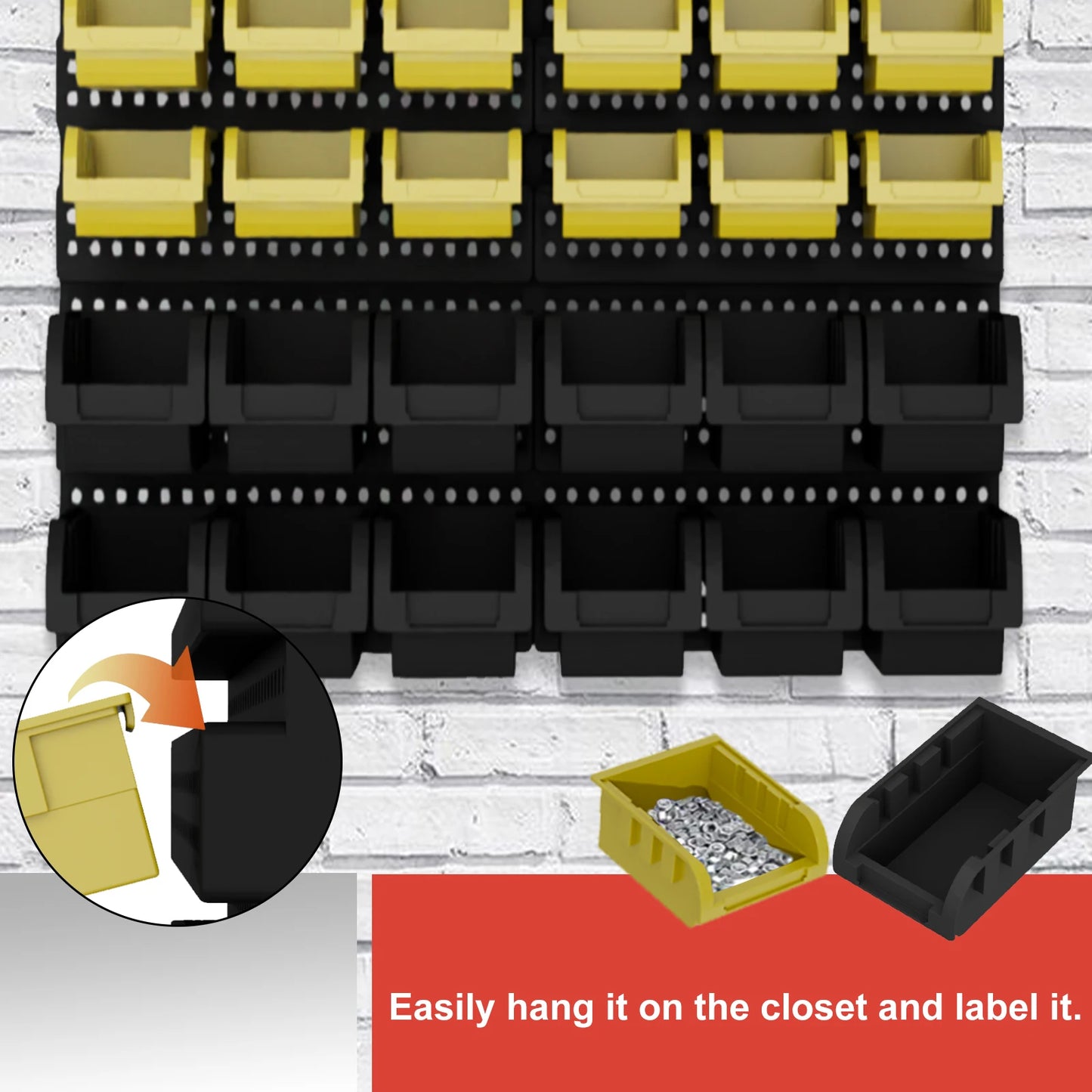 Wall Mounted Storage Bins Set Plastic Garage Tool Organizer