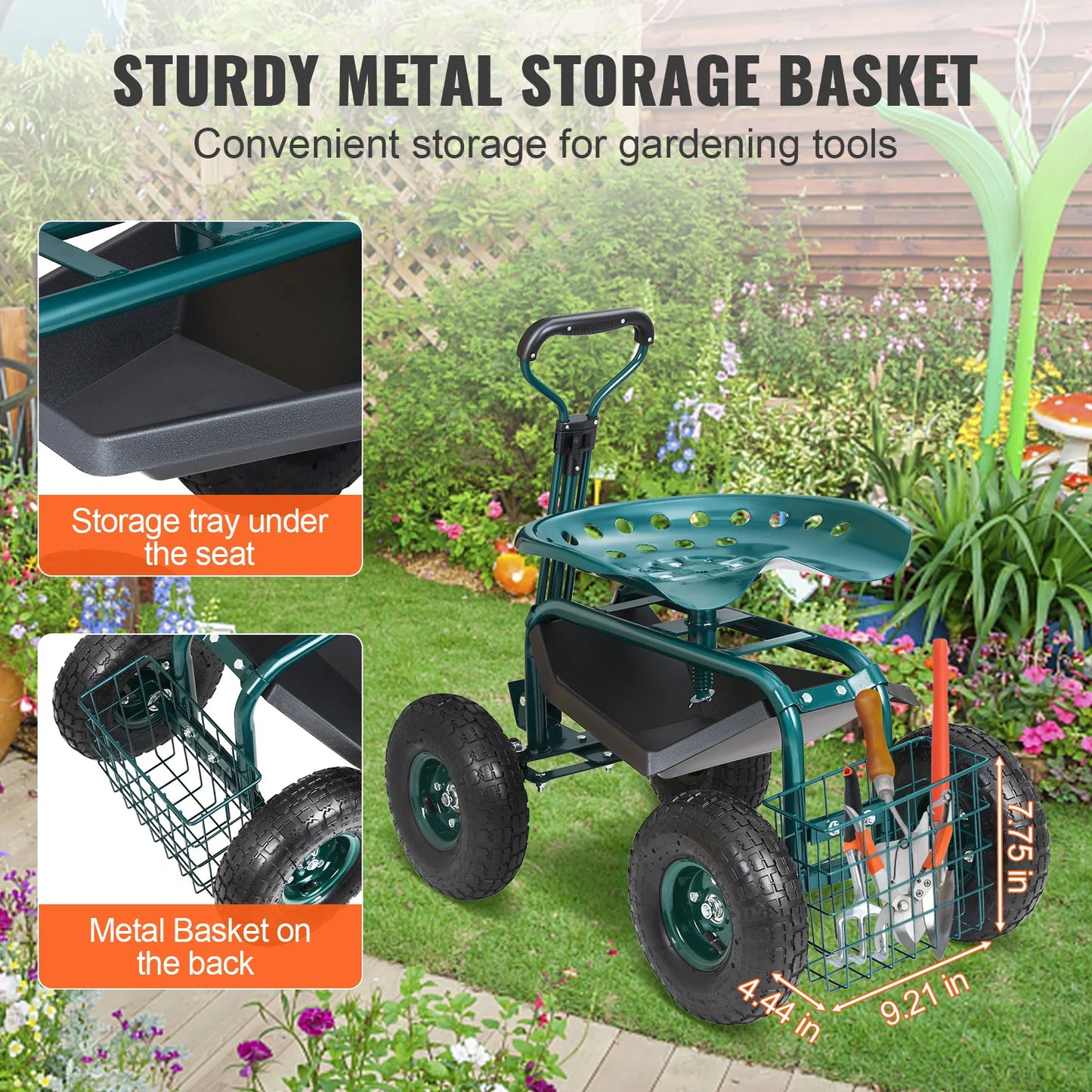 SucceBuy Garden Cart Rolling Workseat With Wheels 360 Degree Swivel