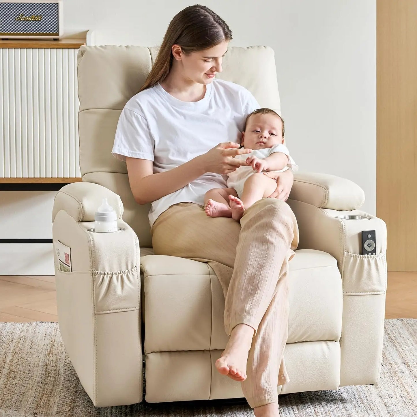 Leather Recliner Chair With Swivel Rocker Glider For Living Room