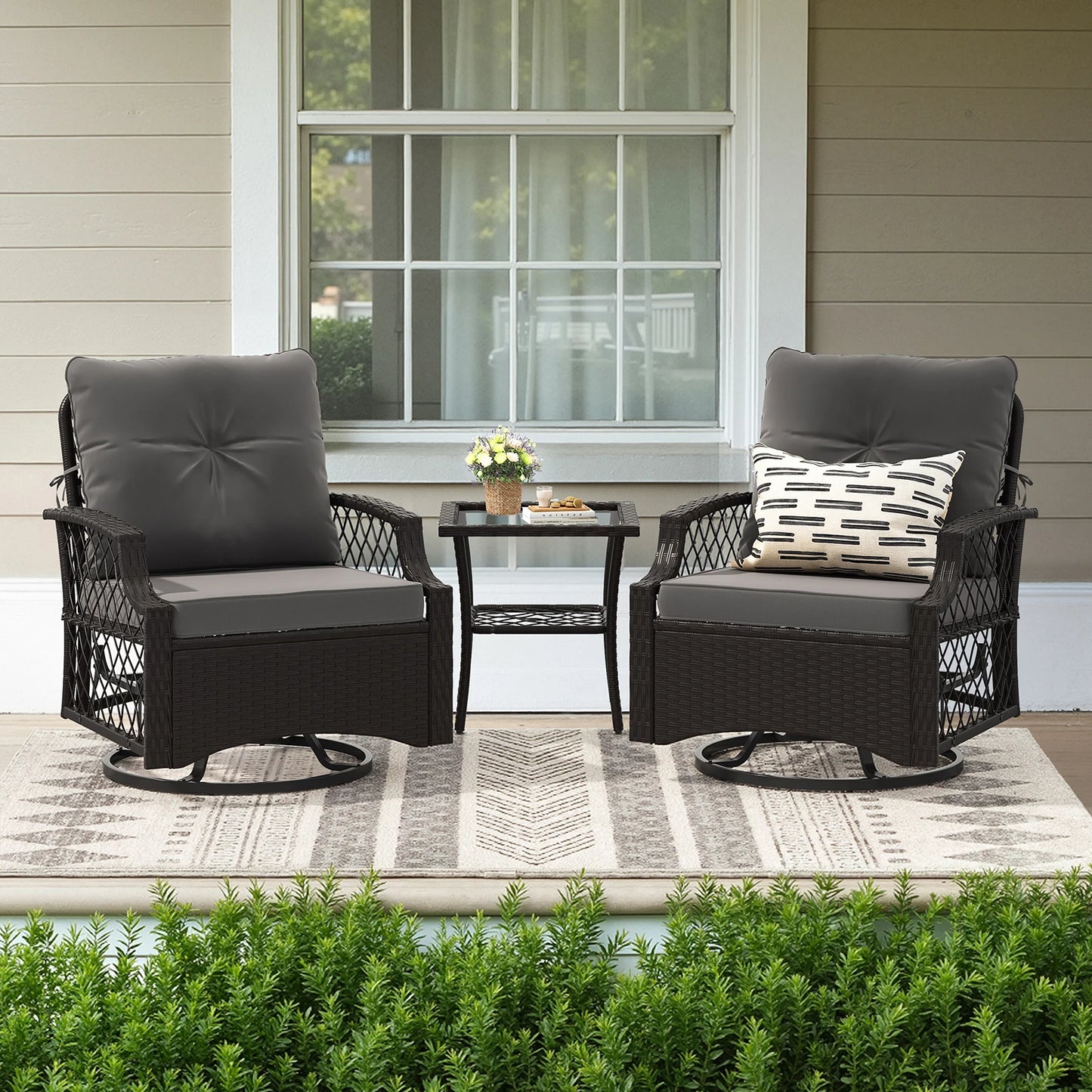 Farini 3-Piece Swivel Patio Bistro Set All-Weather Wicker