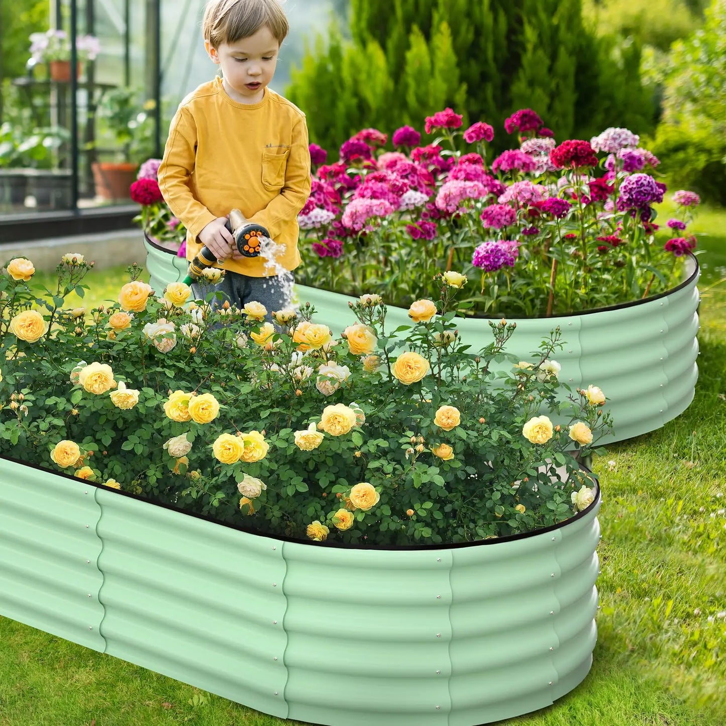 HiMISS 2-Pack Galvanized Steel Raised Oval Garden Beds