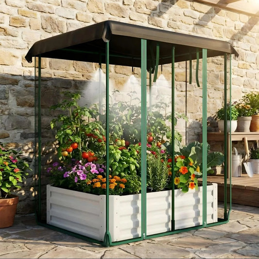 HiMISS 3 In 1 Raised Garden Bed Kit Galvanized Planter With Drip Irrigation