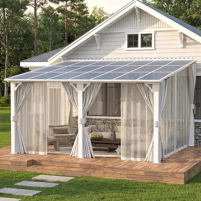 Hard Top Lean-To Gazebo Pergola Curtains Netting