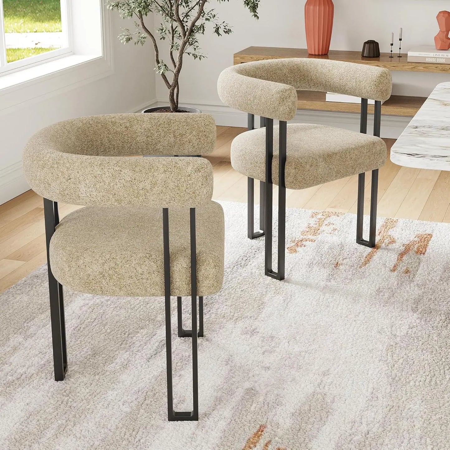 FARINI Bouclé Upholstered Dining Arm Chairs Modern Cushioned Set