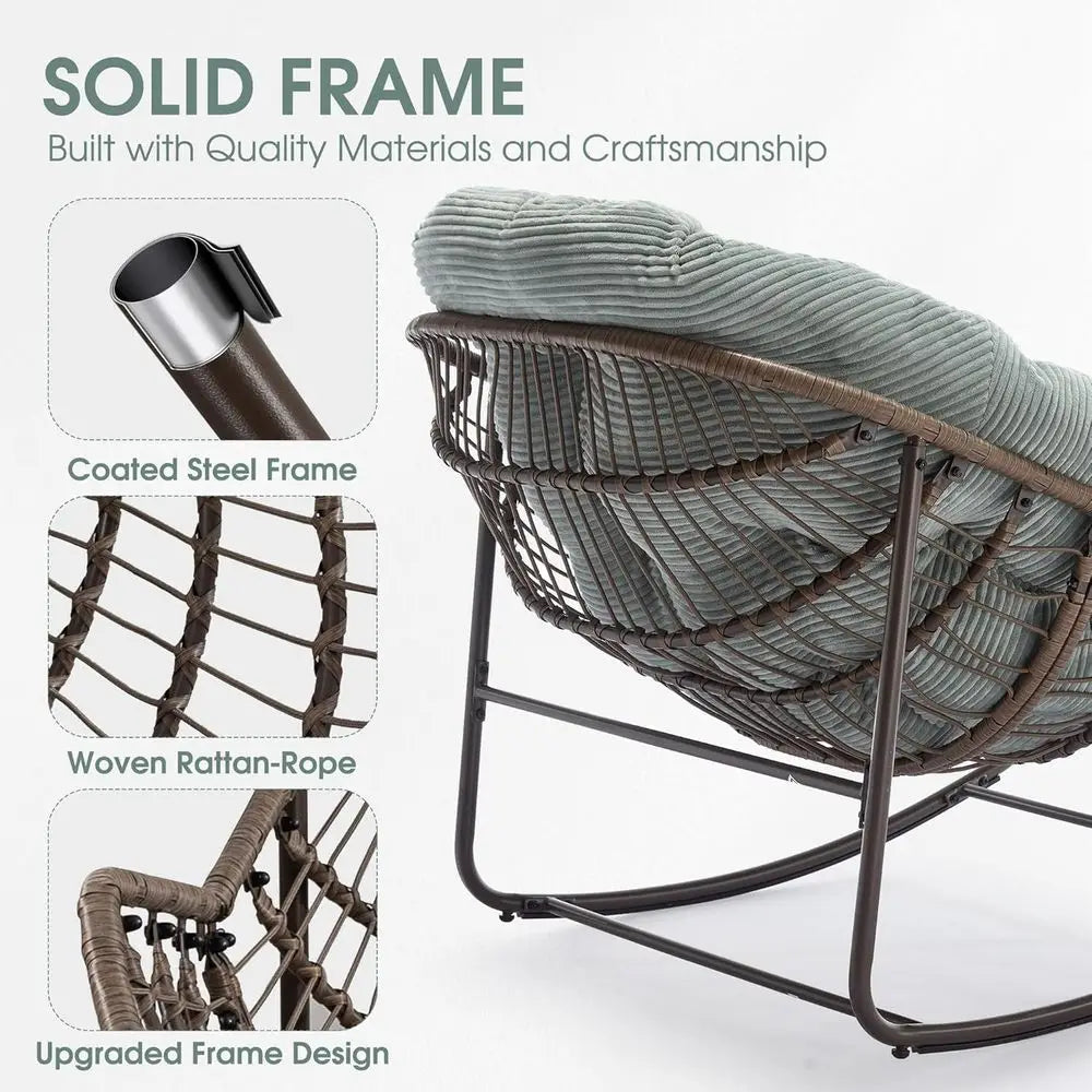 Oversized Papasan Rocking Chair for Outdoor Patio and Indoor Use