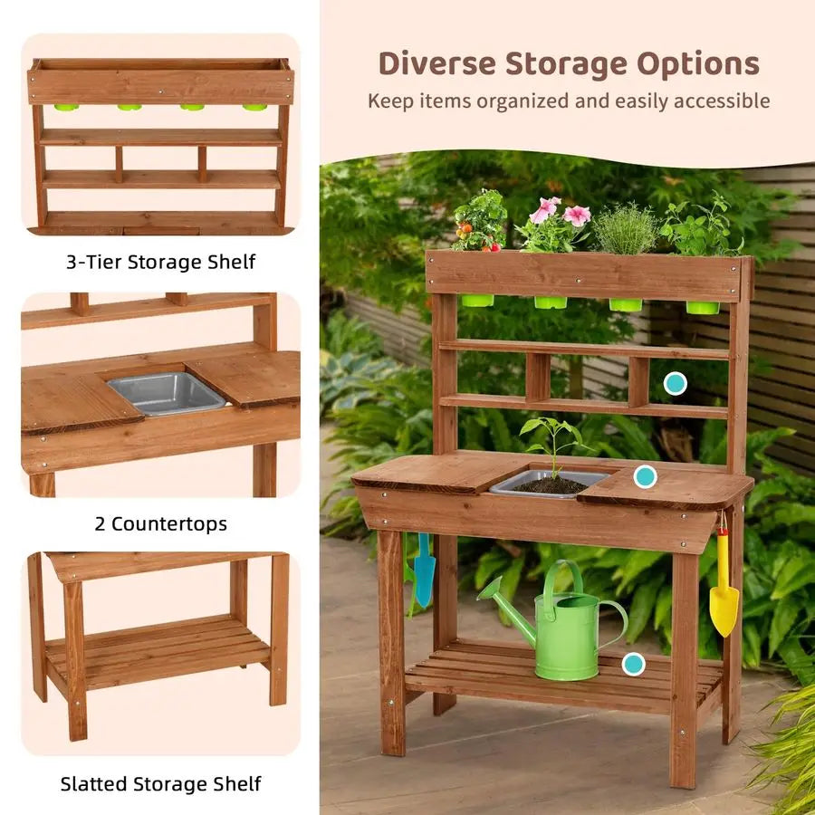 Potting Bench With Removable Sink For Outdoor Gardening