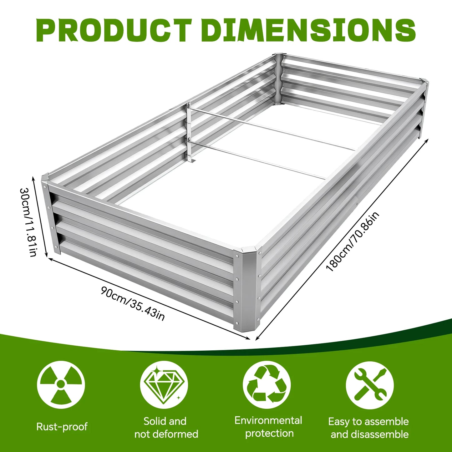 Galvanized Metal Raised Garden Bed for Outdoor Planter and Vegetables