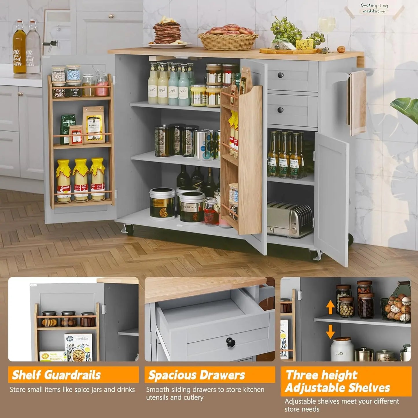 Rolling Kitchen Island With Drop Leaf Spice And Towel Rack
