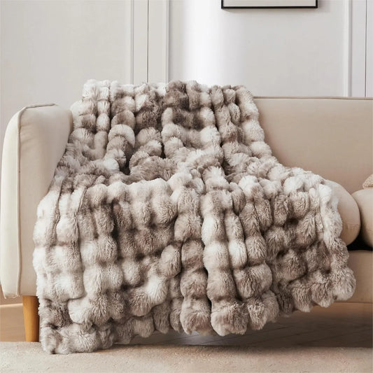 Faux Fur Throw Blanket With Bubble Pattern For Sofa And Living Room