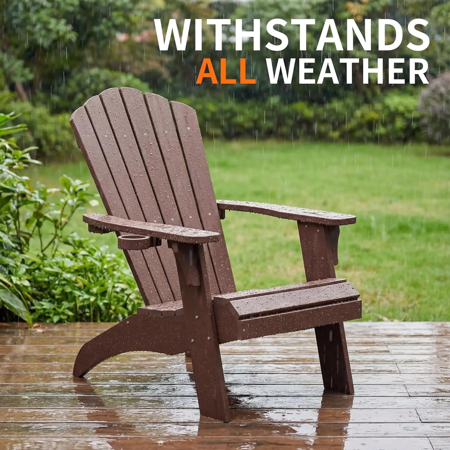 Poly Lumber Adirondack Chair Set With Cup Holder Weather Resistant