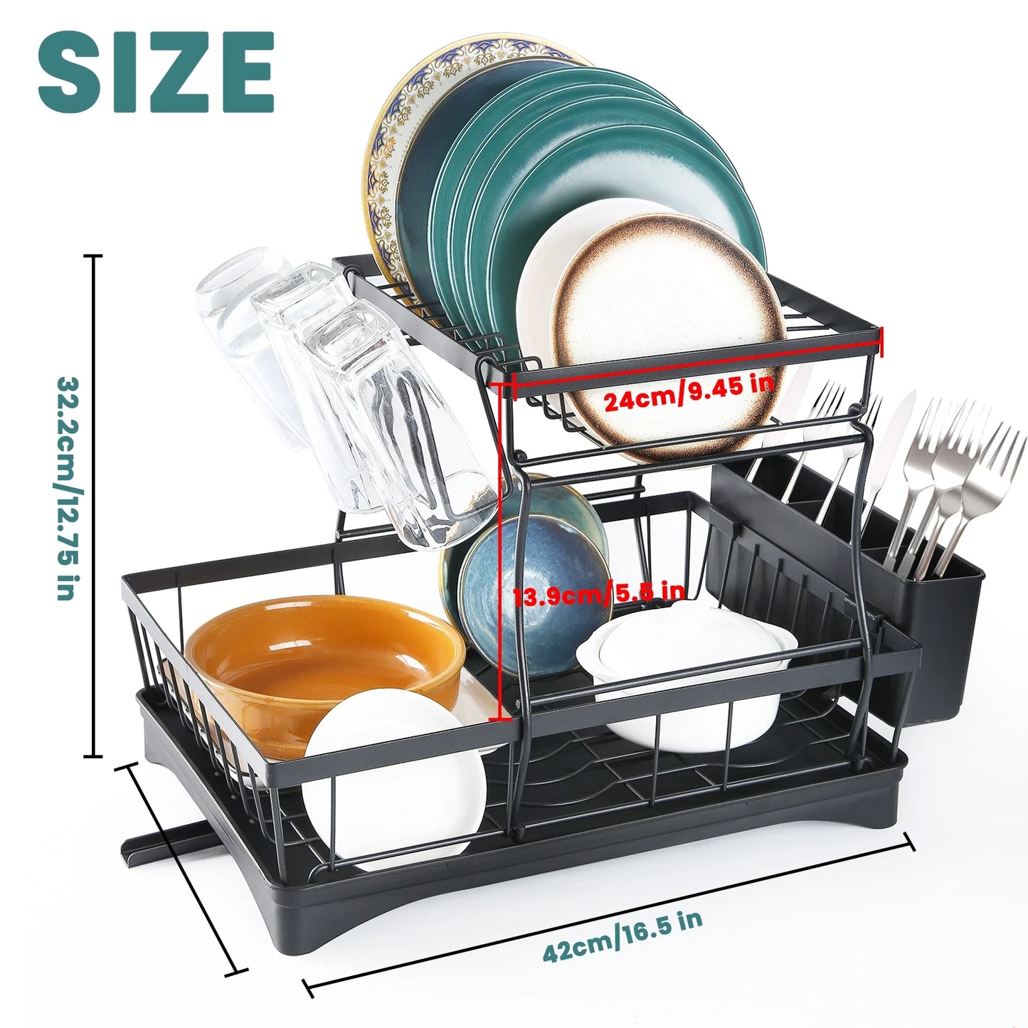 Removable Two Tier Dish Drying Rack For Kitchen Countertops